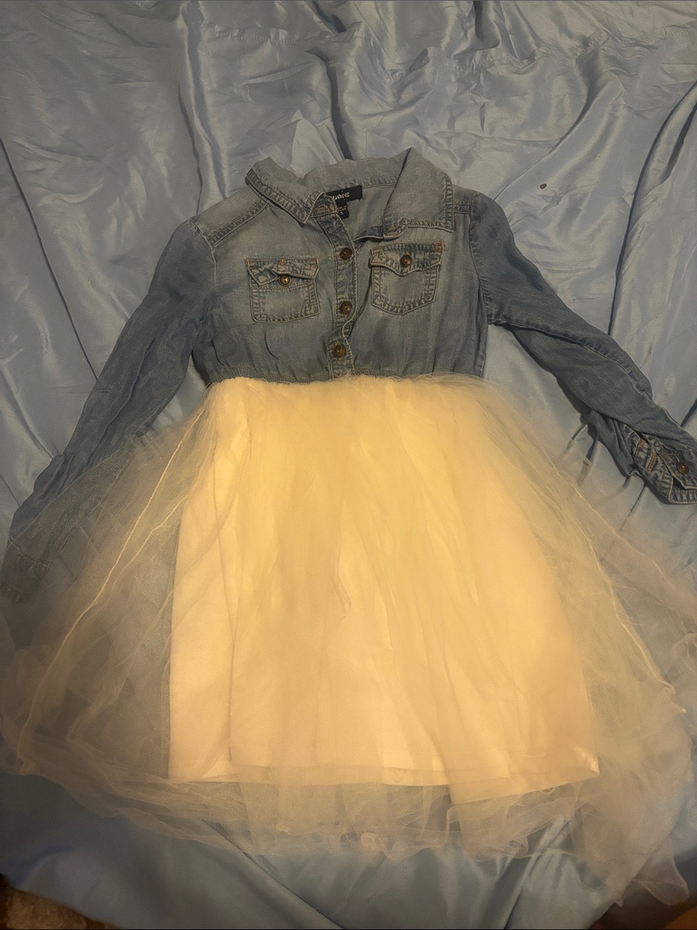 Zunie Light Blue Denim Jacket Dress with White Tulle Skirt